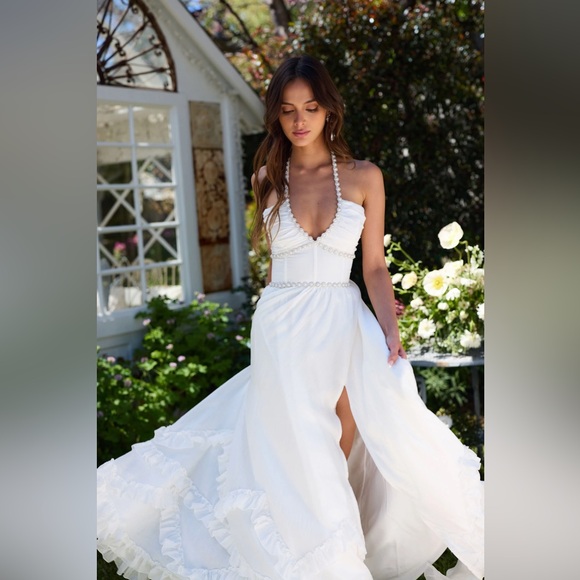 V. Chapman Scarlette Halter Embellished Corset Organza Maxi Dress - Picture 4 of 7